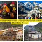 Collage of sacred temples visited during the Do Dham Yatra in Uttarakhand, including Kedarnath Temple with snowy peaks, Badrinath Temple with colorful façade, Triyuginarayan Temple in a forested setting, Kalpeshwar Temple in a rocky valley, and ancient shrines of Adi Badri, set against a serene Himalayan backdrop with glowing spiritual ambiance.