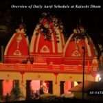 Devotees gathered during the evening Aarti at Kainchi Dham Ashram, with oil lamps glowing and chants filling the air amidst the peaceful Himalayan setting.
